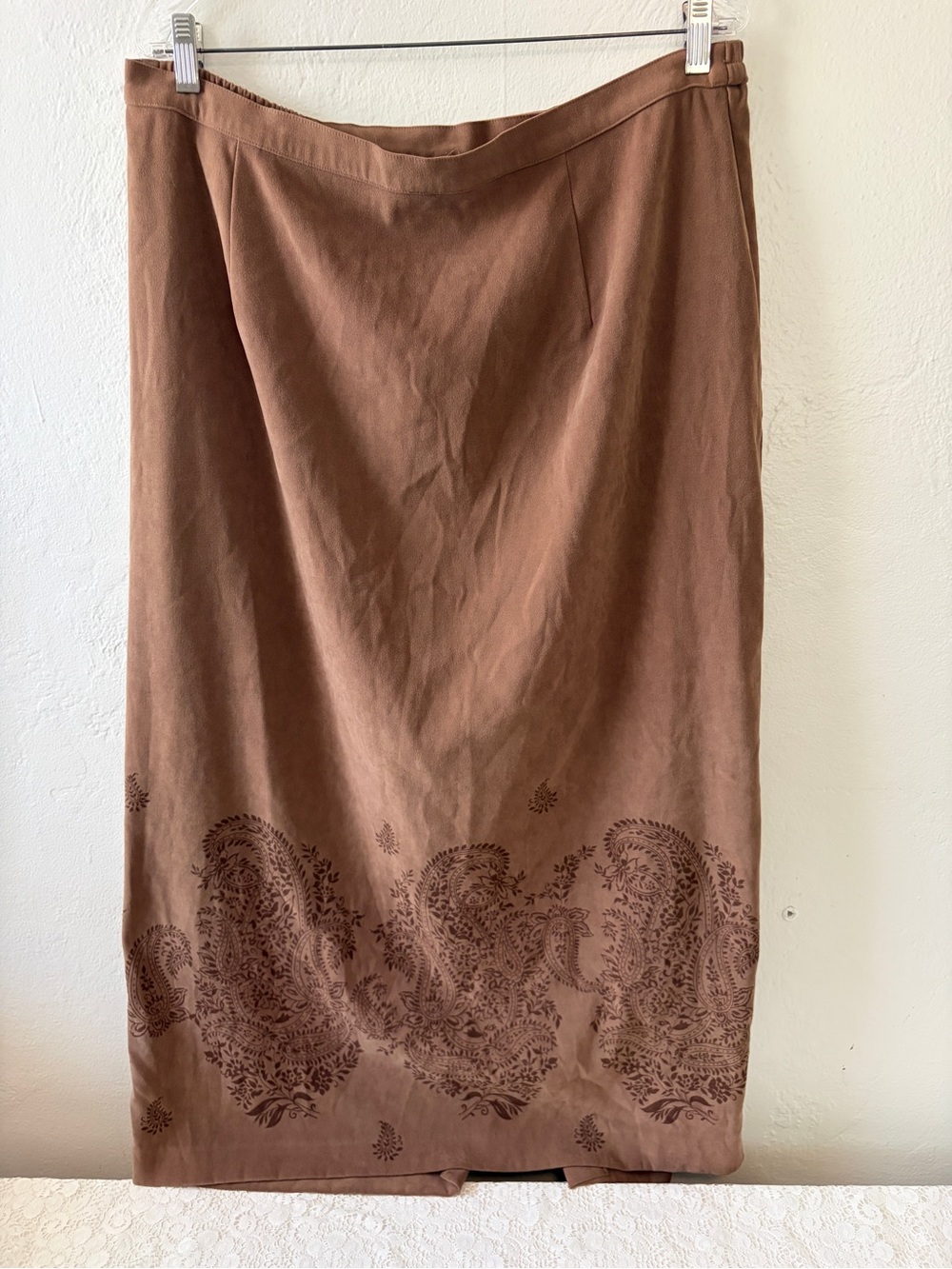 Embroidered Paisley Maxi Skirt in Brown